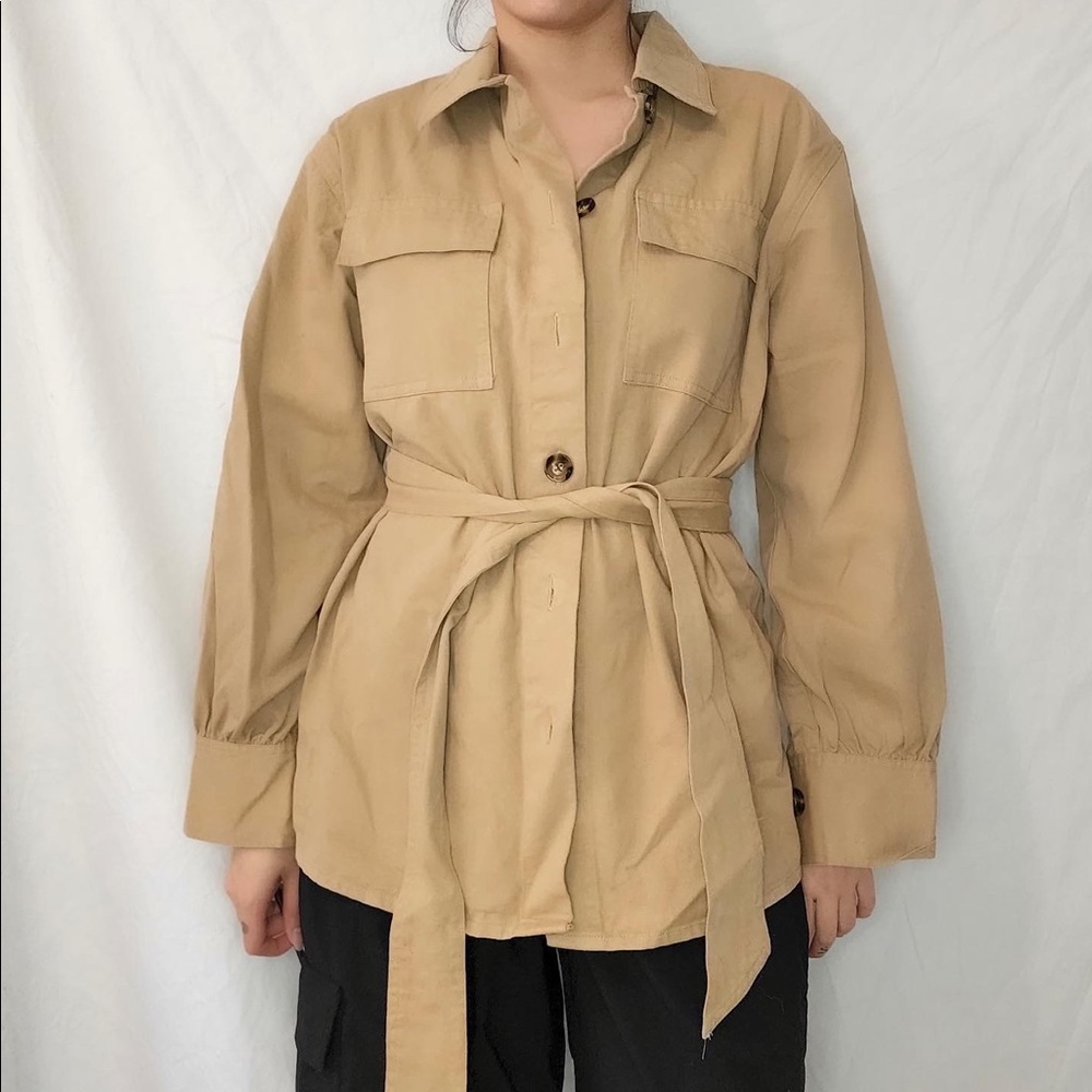 Nasty Gal beige button up shirt jacket